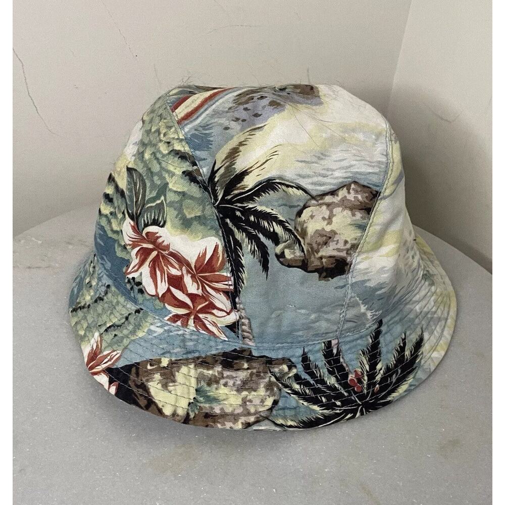 Vintage Goorin Brothers 100% Cotton Bucket Hat Hawaiian Tropical Print Size Med.